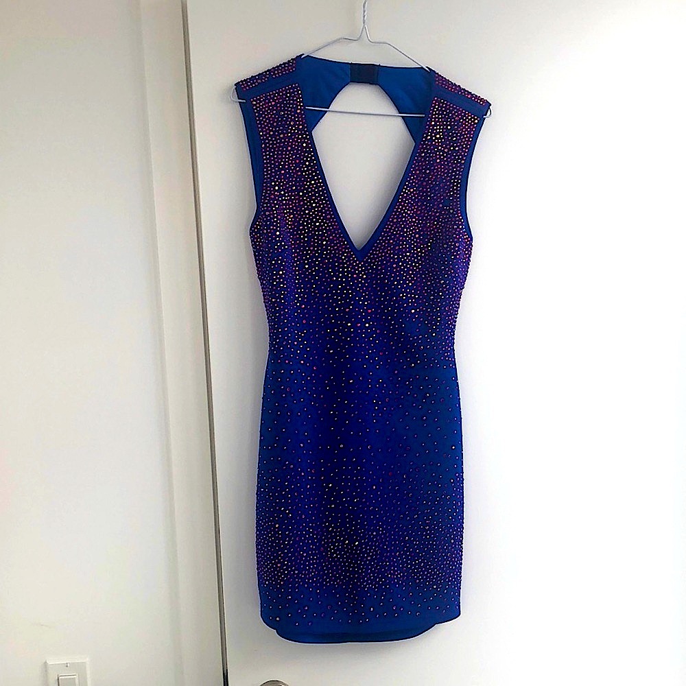 Royal Blue Sexy Open Back Sparkle Dress, M